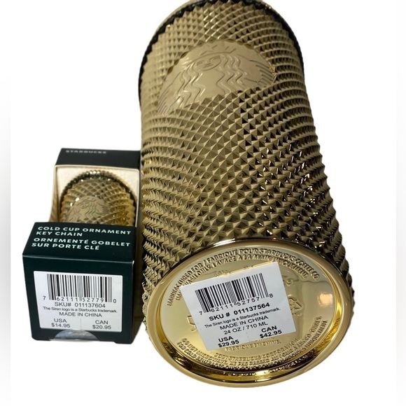Starbucks Gold Holiday Studded Vente Cold Tumbler and Ornament / Key Chain 2022 - Picture 5 of 5